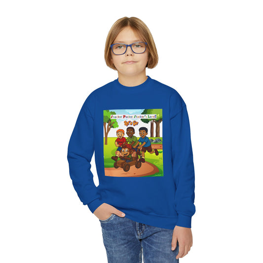 Youth Crewneck Sweatshirt - Hop on the go-kart with Snac, Pac and Stac.