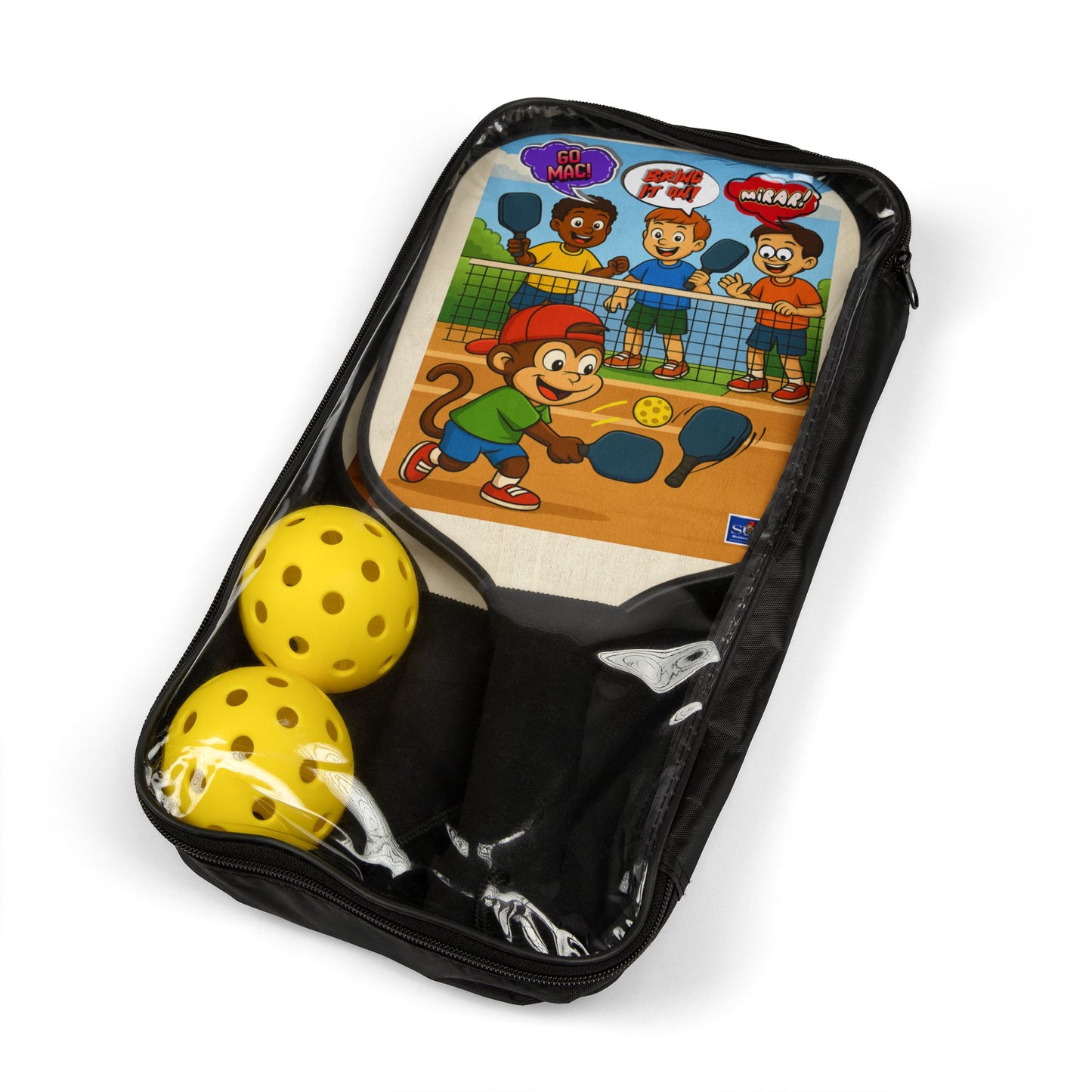 Kids' Pickleball Paddle Set - Fun Cartoon Monkey Design with Balls