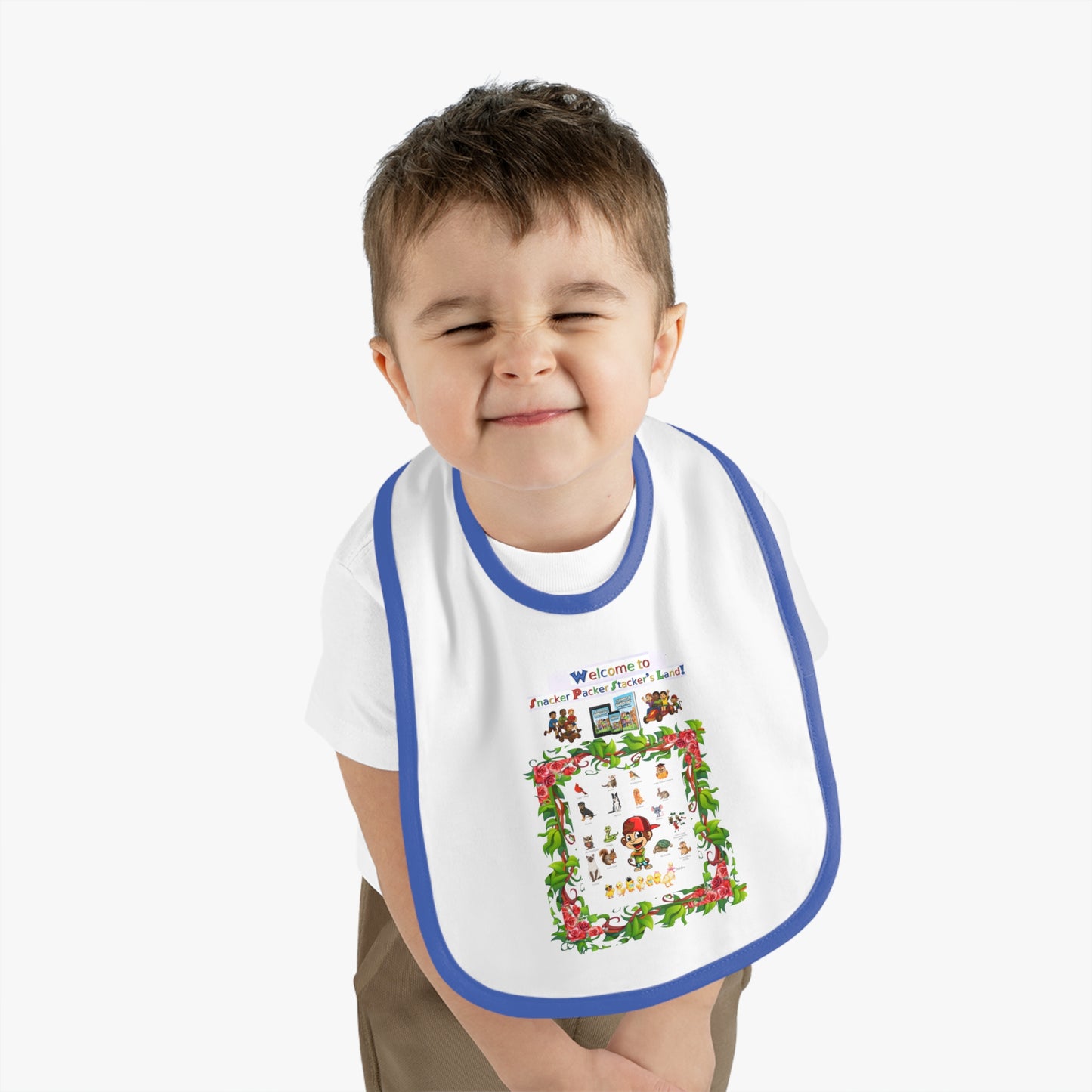 Baby Bib with Contrast Trim - Welcome to Our Little Paradise
