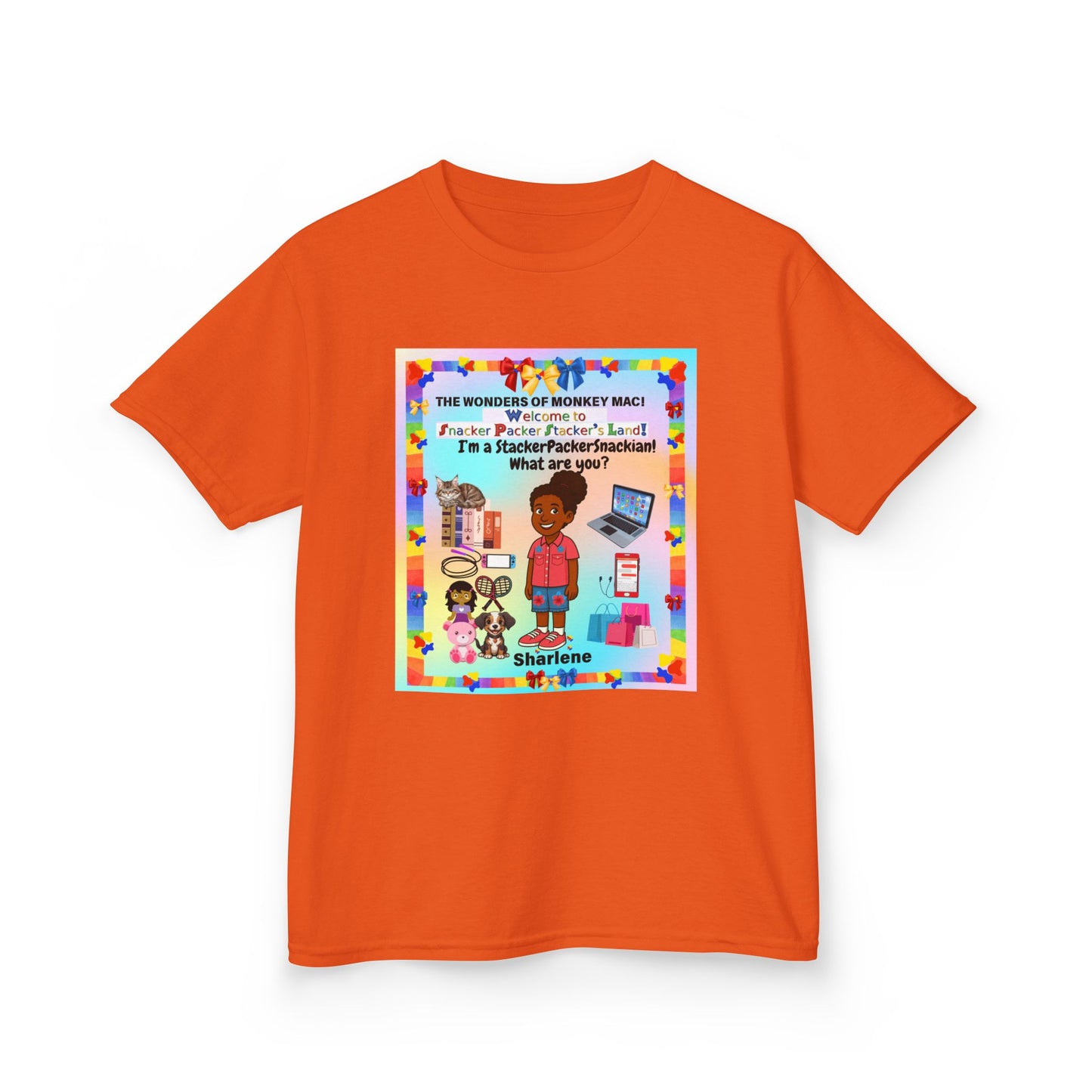 Youth Tee — "StackerPackerSnackman" Rainbow Travel & Adventure Kids T‑Shirt