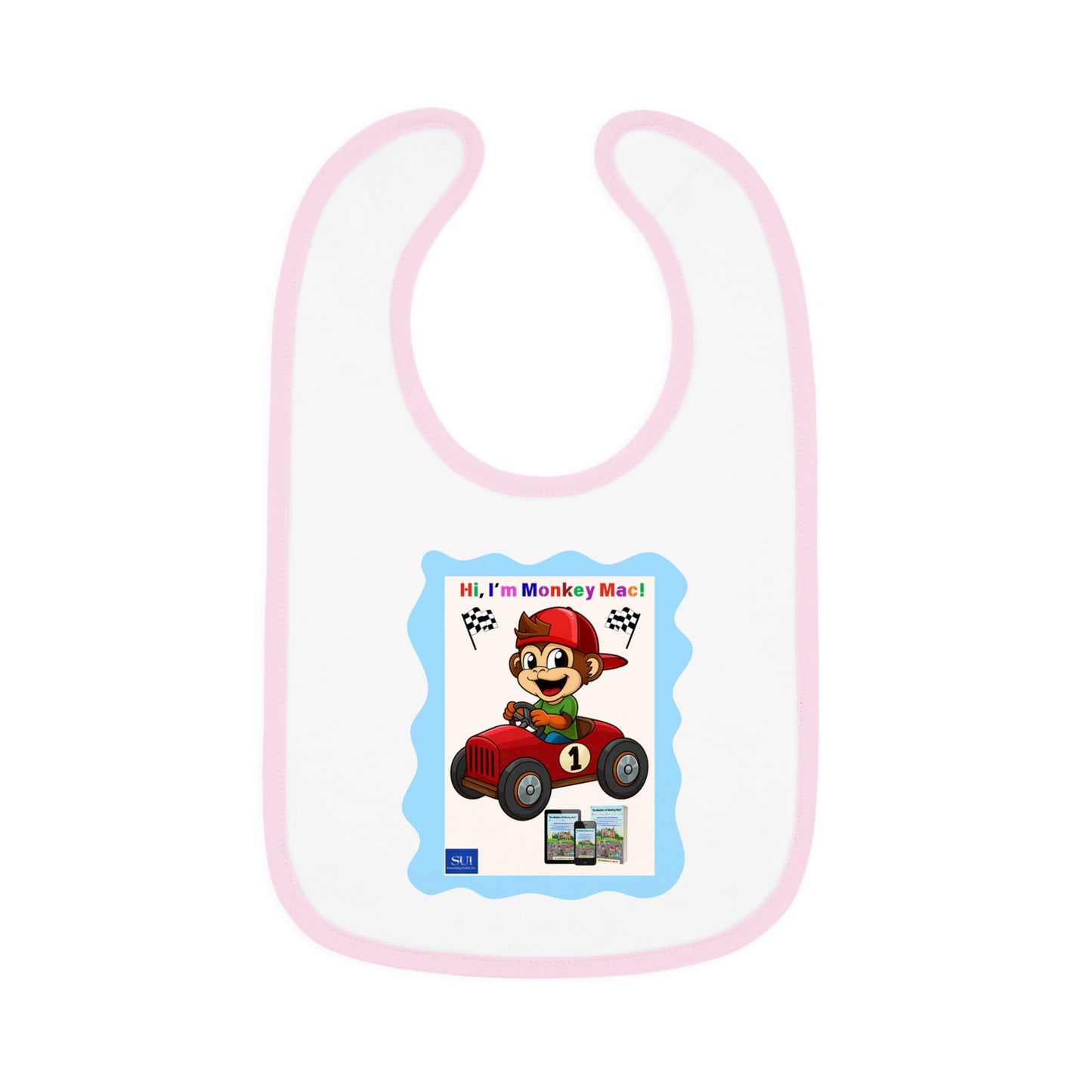 Fun Cartoon Baby Bib - 'Hi, I'm Monkey Mac!' Design