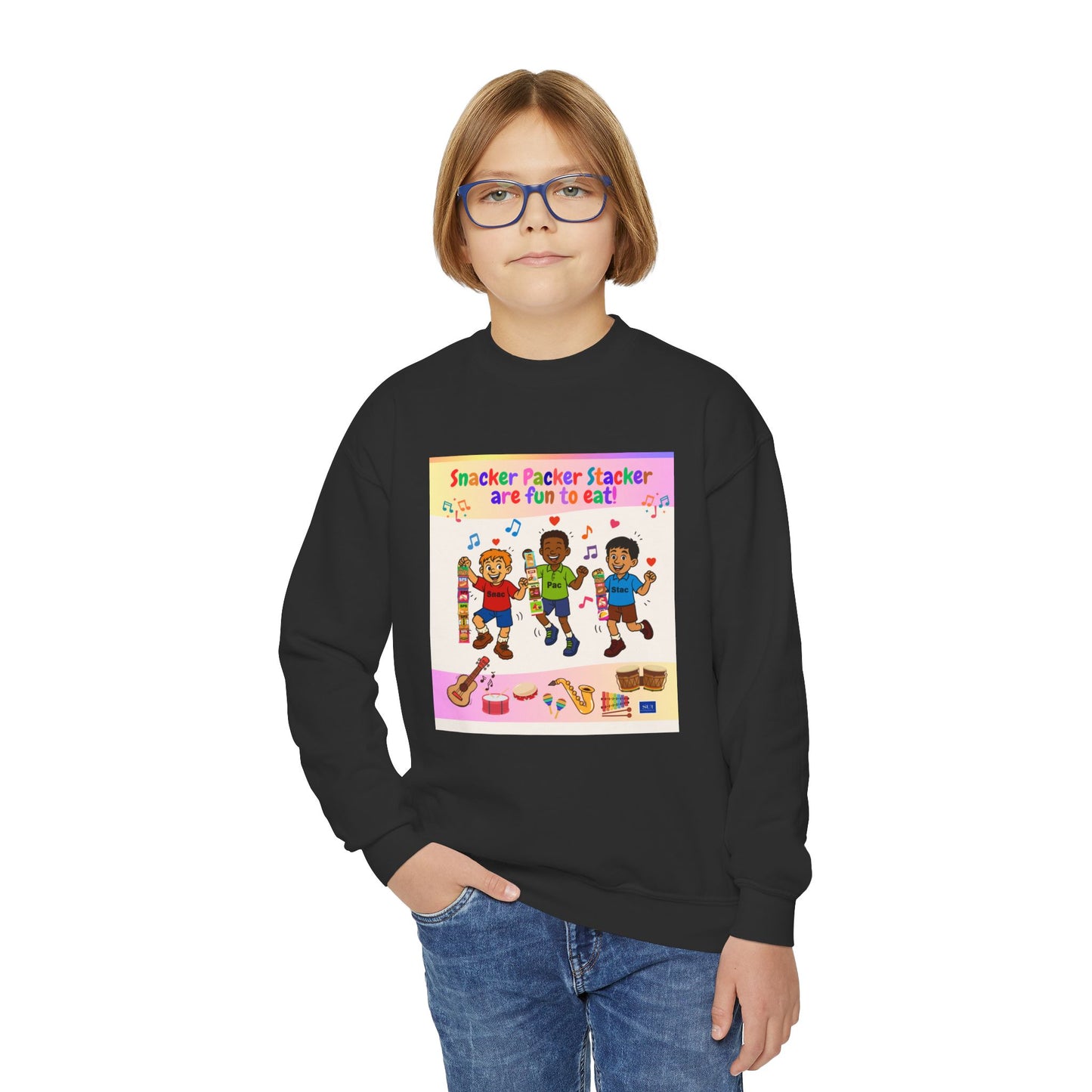 Youth Soccer Fun Crewneck Sweatshirt - Colorful Playful Design