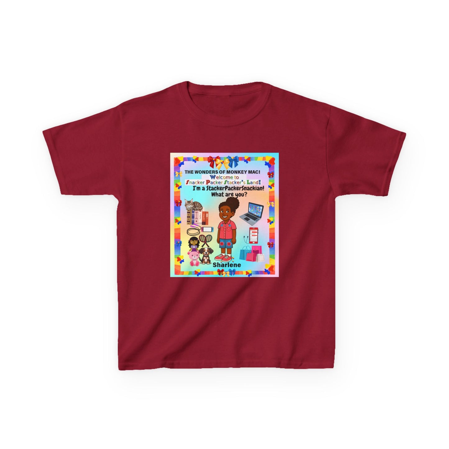 Youth Tee — "StackerPackerSnackman" Rainbow Travel & Adventure Kids T‑Shirt