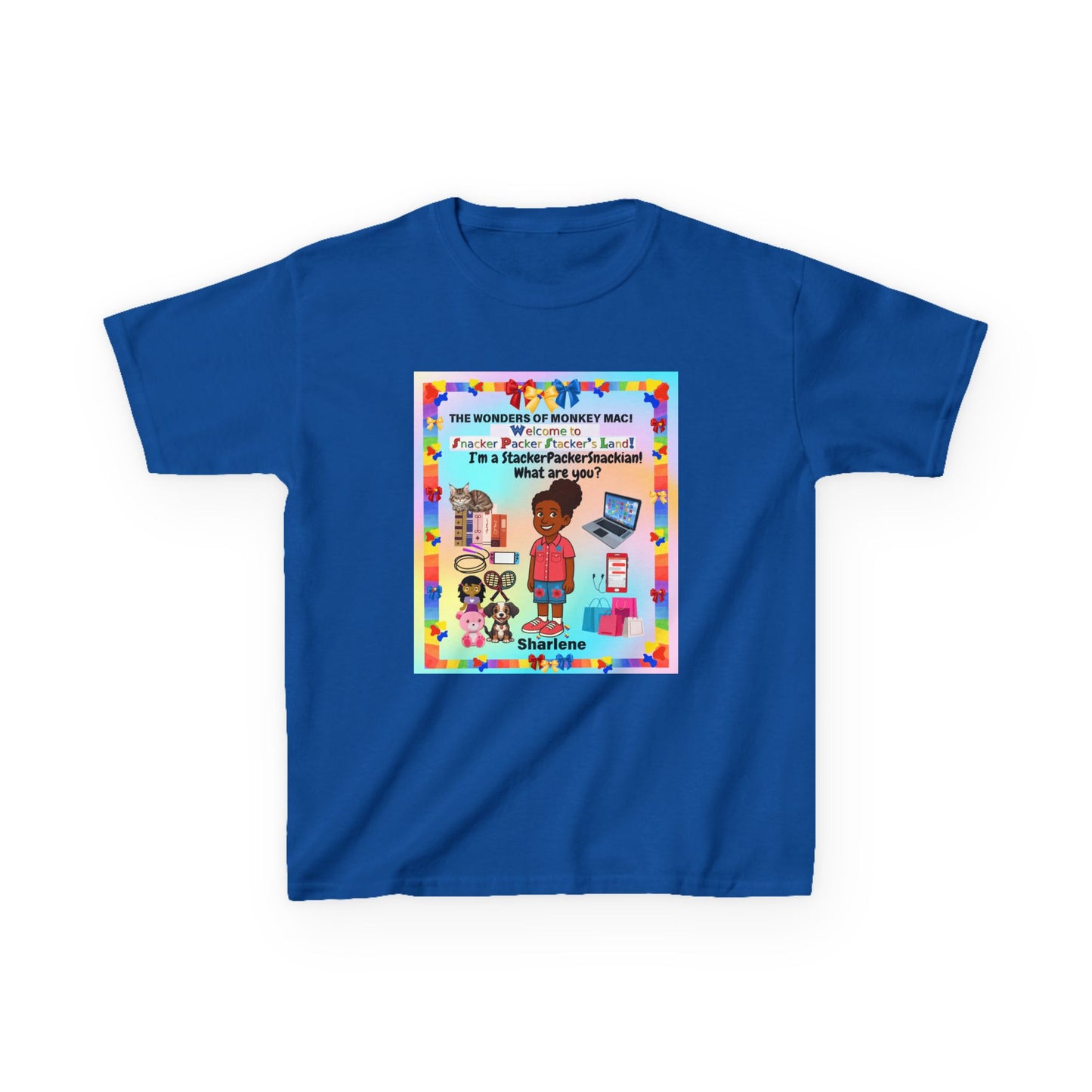 Youth Tee — "StackerPackerSnackman" Rainbow Travel & Adventure Kids T‑Shirt