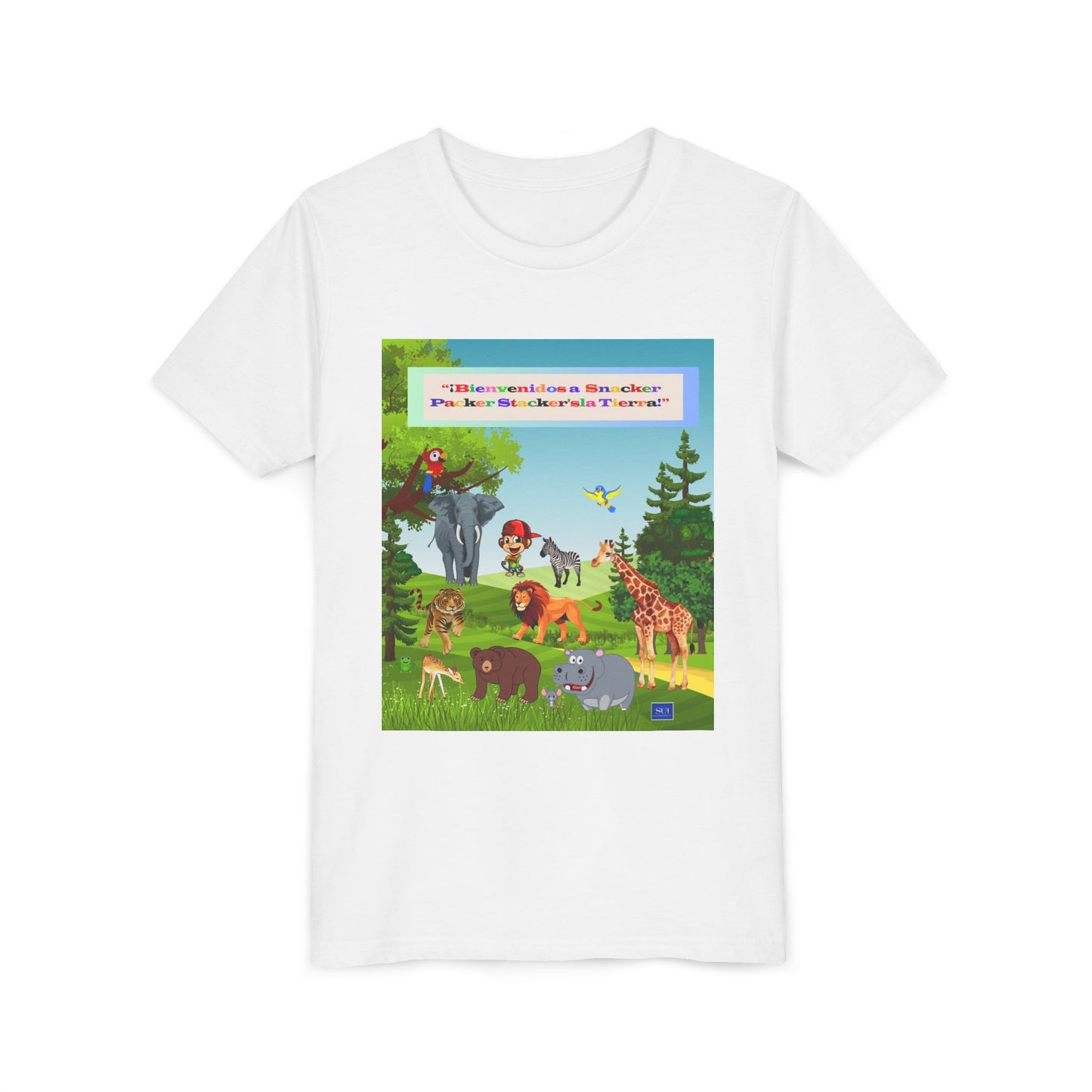 Youth - (Spanish) Safari de animales Tee — Lindo y Lindo Selva & Zoo Amigos Graphic Youth Shirt