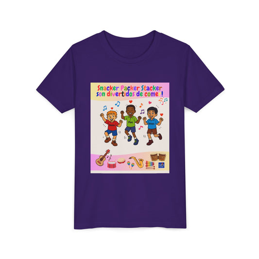 Youth Tee - (Spanish) – "Snacker Packer Stacker" Colorful Music & Dance Kids Shirt