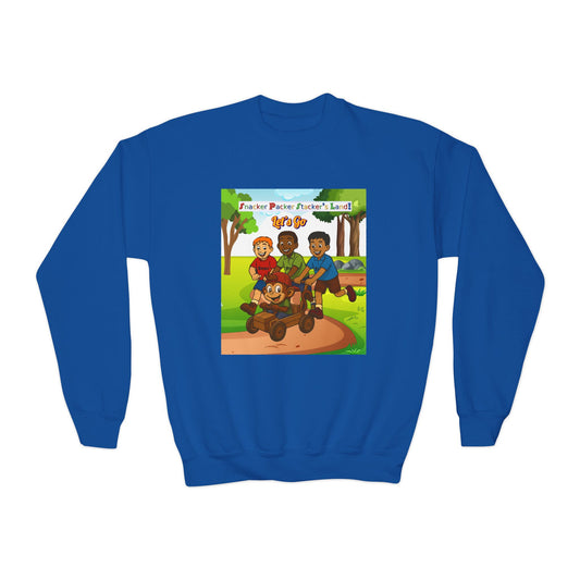 Youth Crewneck Sweatshirt - Hop on the go-kart with Snac, Pac and Stac.