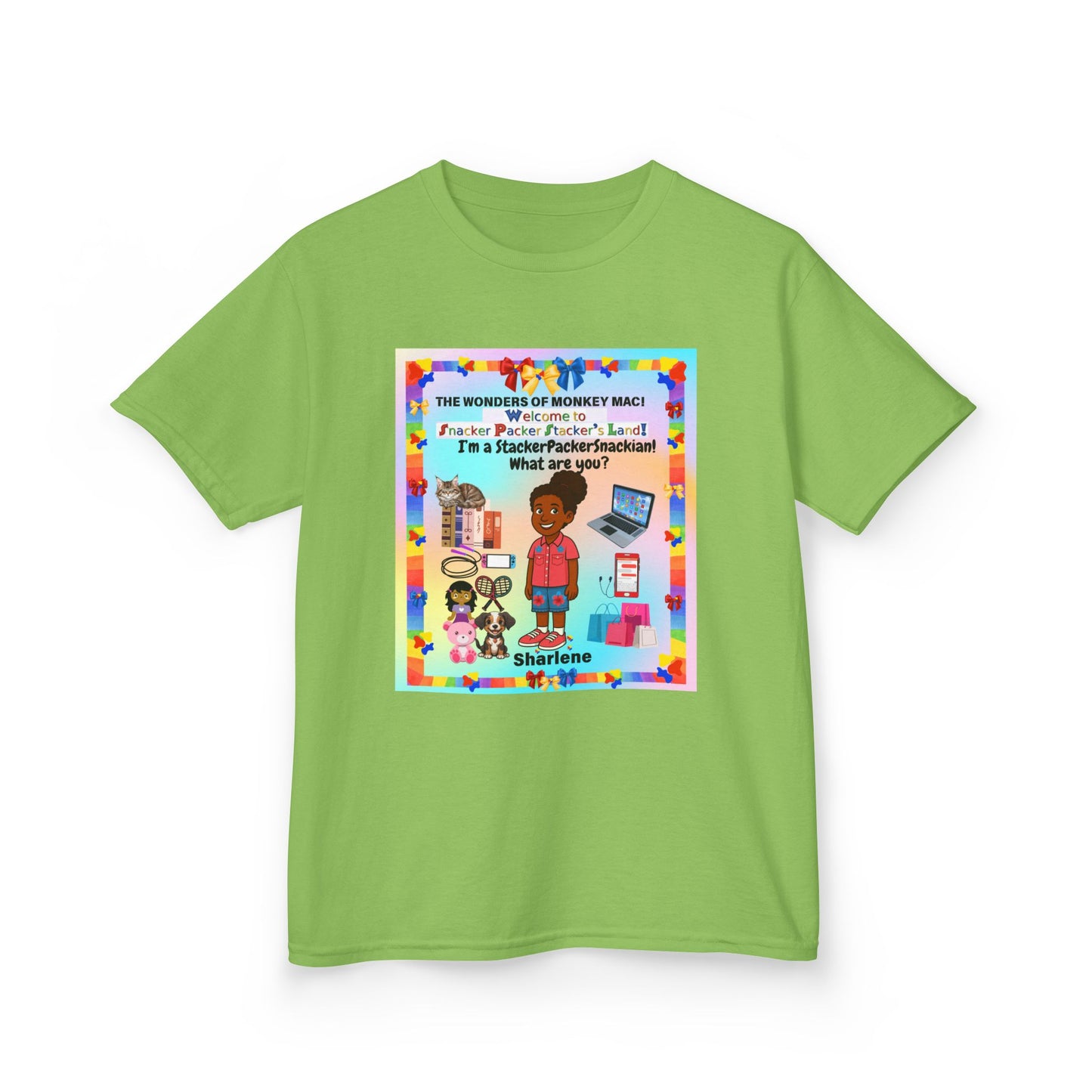 Youth Tee — "StackerPackerSnackman" Rainbow Travel & Adventure Kids T‑Shirt