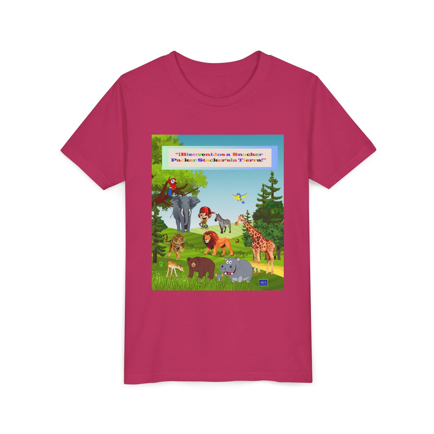 Youth - (Spanish) Safari de animales Tee — Lindo y Lindo Selva & Zoo Amigos Graphic Youth Shirt