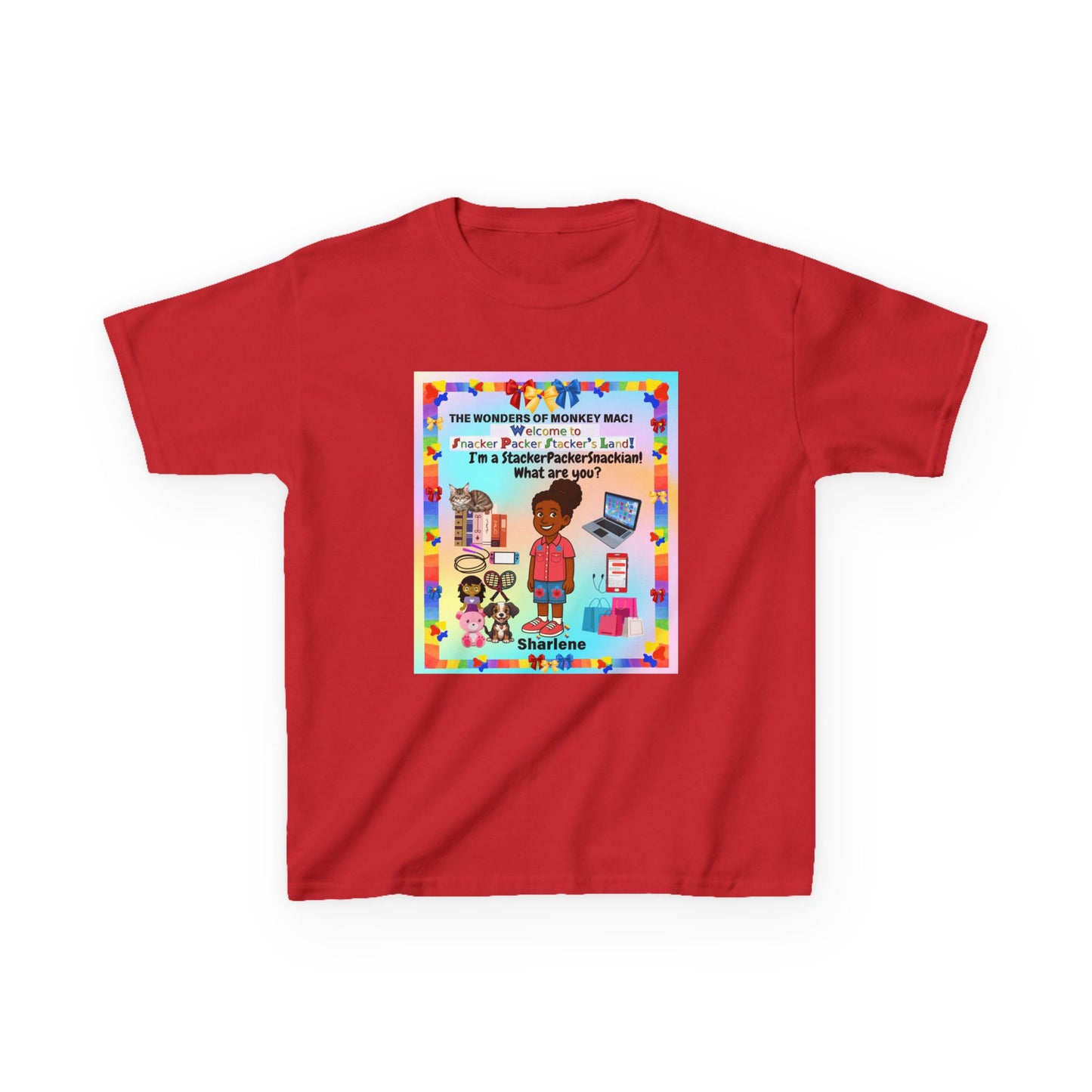 Youth Tee — "StackerPackerSnackman" Rainbow Travel & Adventure Kids T‑Shirt