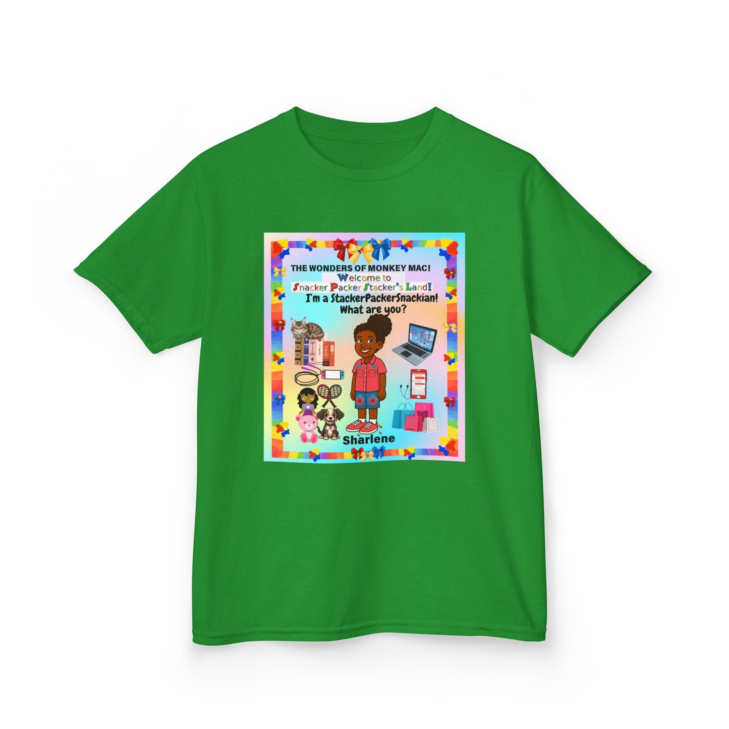Youth Tee — "StackerPackerSnackman" Rainbow Travel & Adventure Kids T‑Shirt