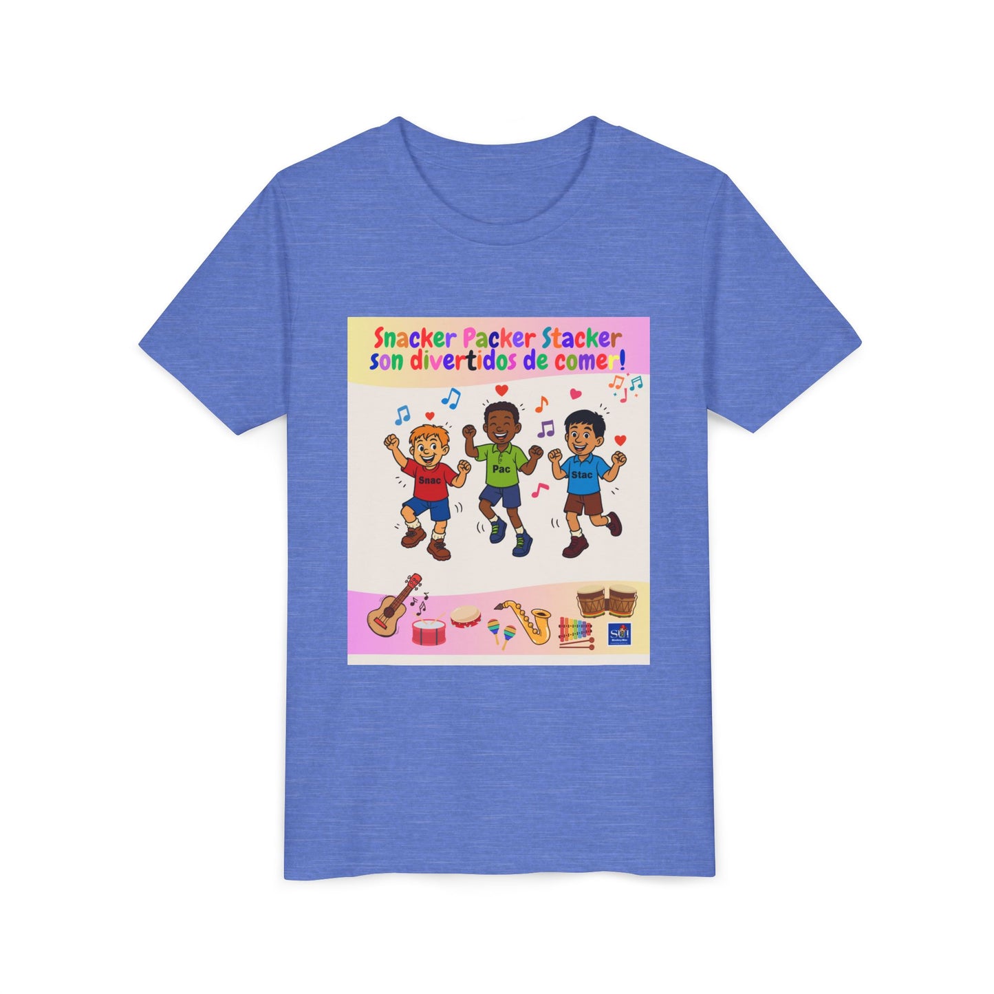 Youth Tee - (Spanish) – "Snacker Packer Stacker" Colorful Music & Dance Kids Shirt