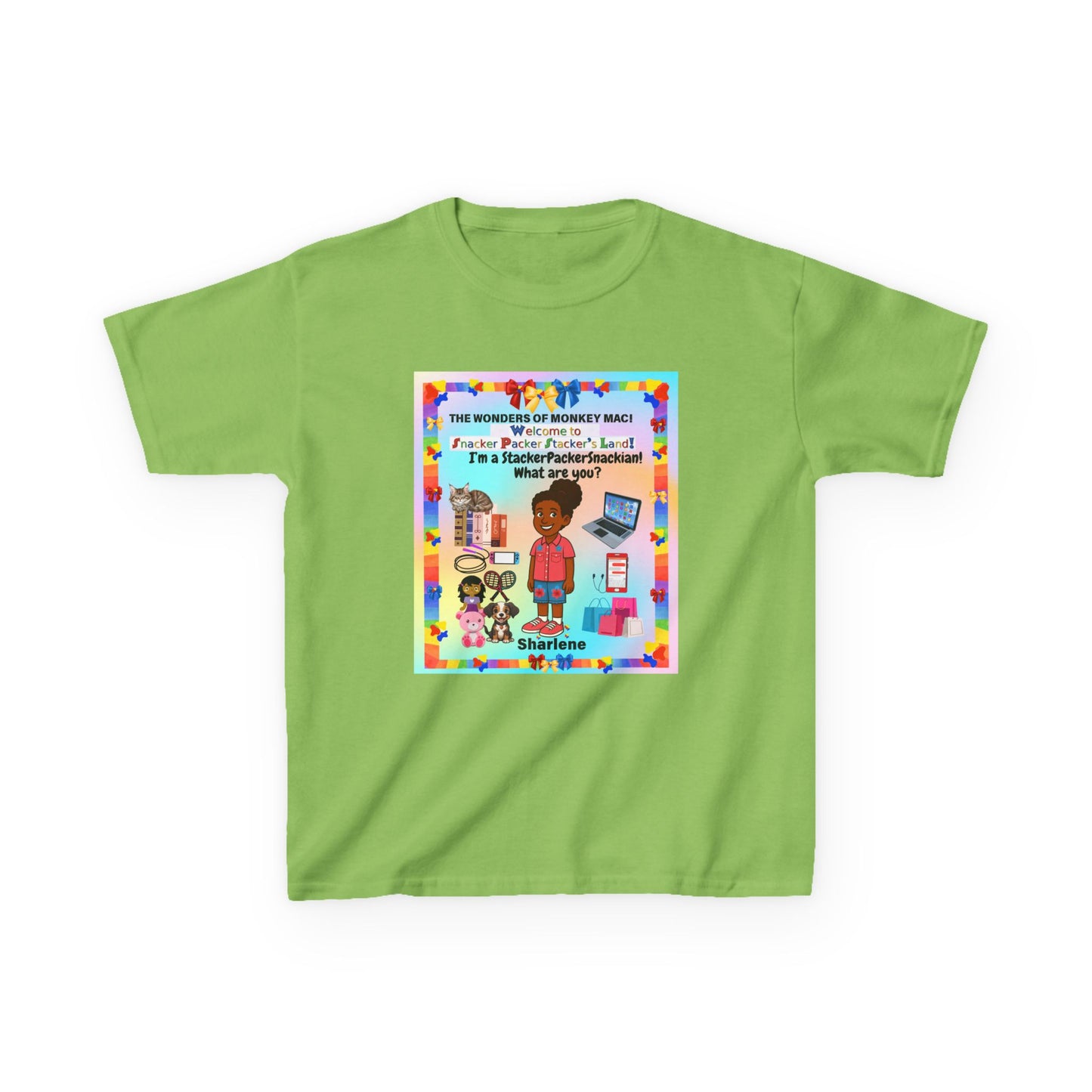 Youth Tee — "StackerPackerSnackman" Rainbow Travel & Adventure Kids T‑Shirt