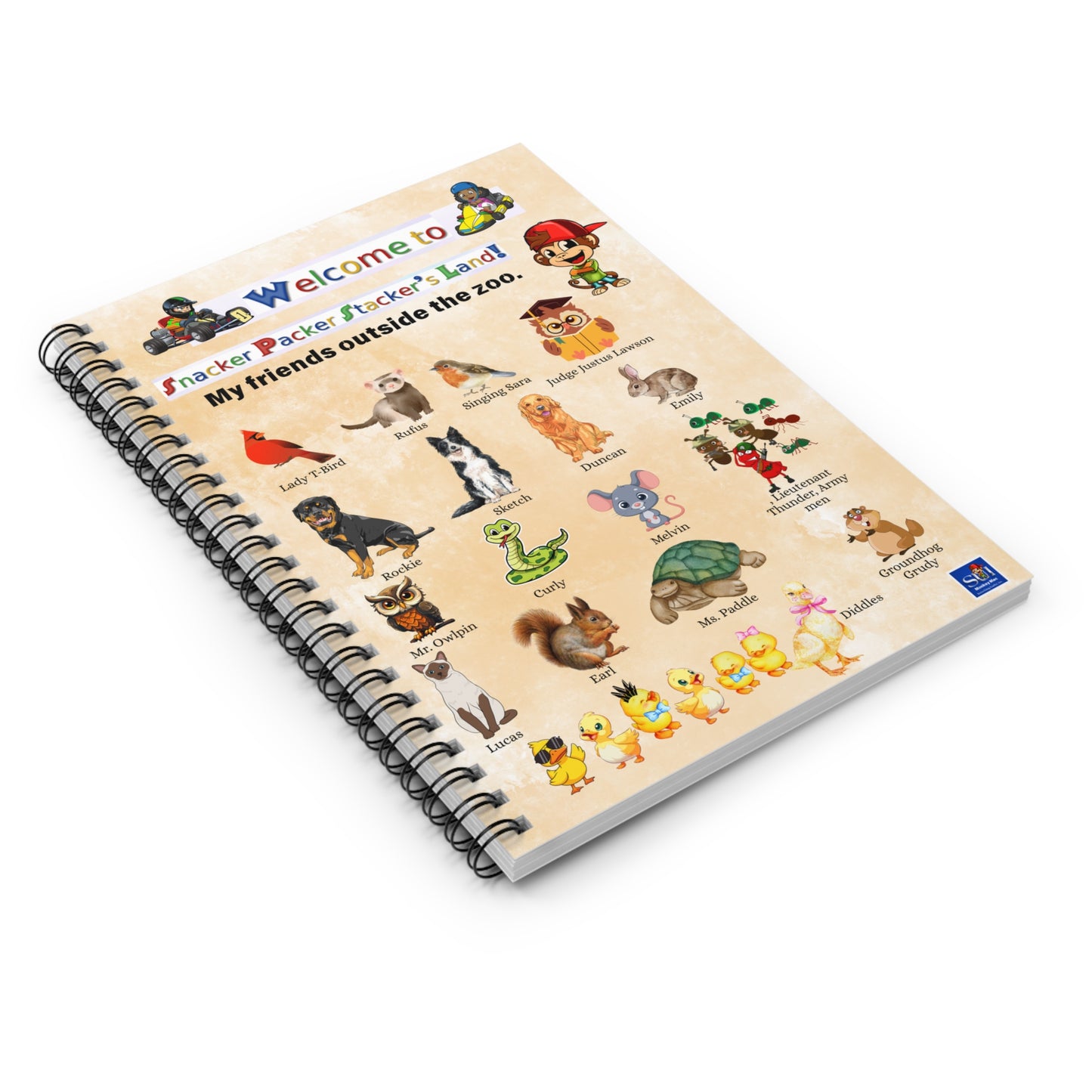 Welcome to Snacker Packer Stacker's Land Spiral Notebook — Kids Animal Character Ruled Journal