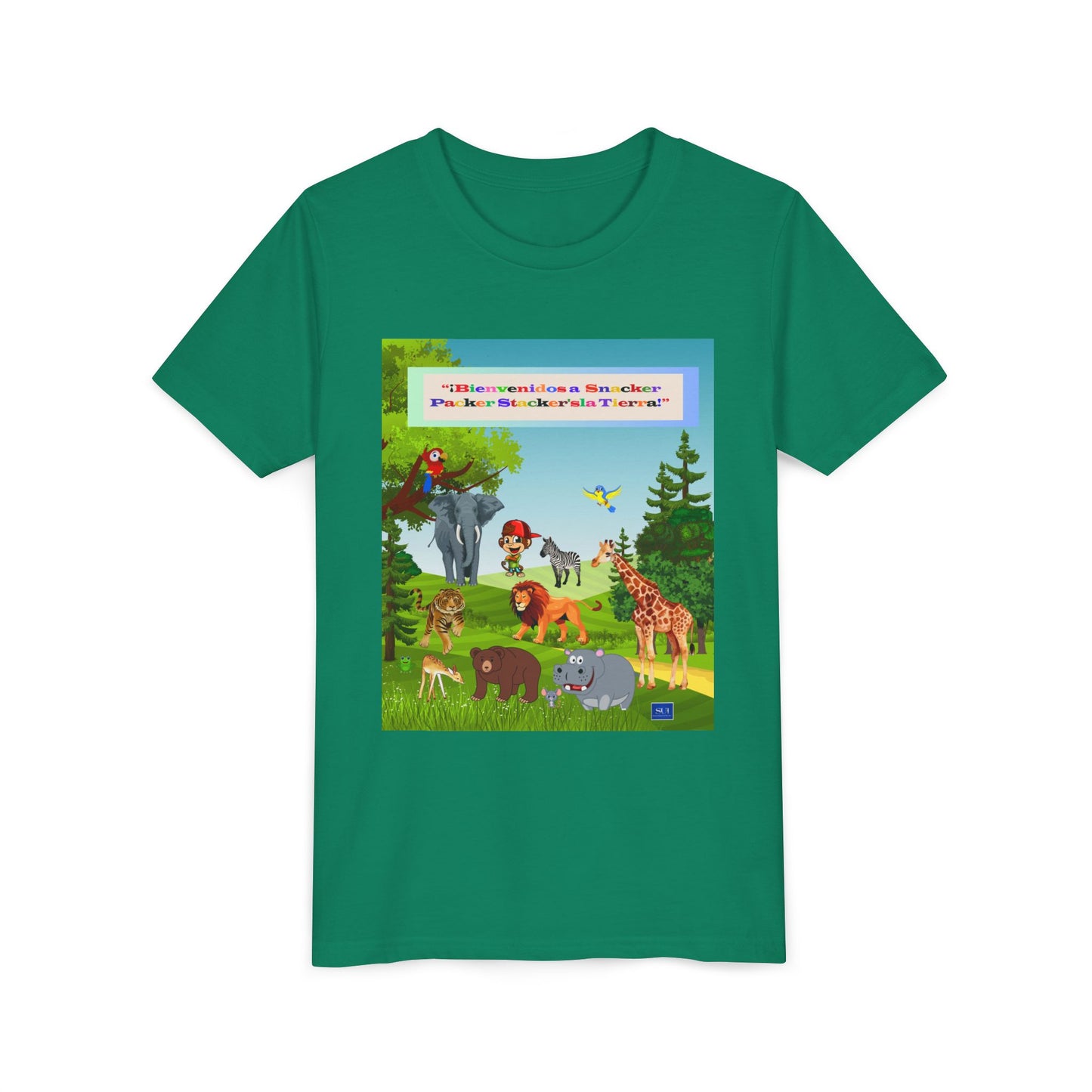 Youth - (Spanish) Safari de animales Tee — Lindo y Lindo Selva & Zoo Amigos Graphic Youth Shirt