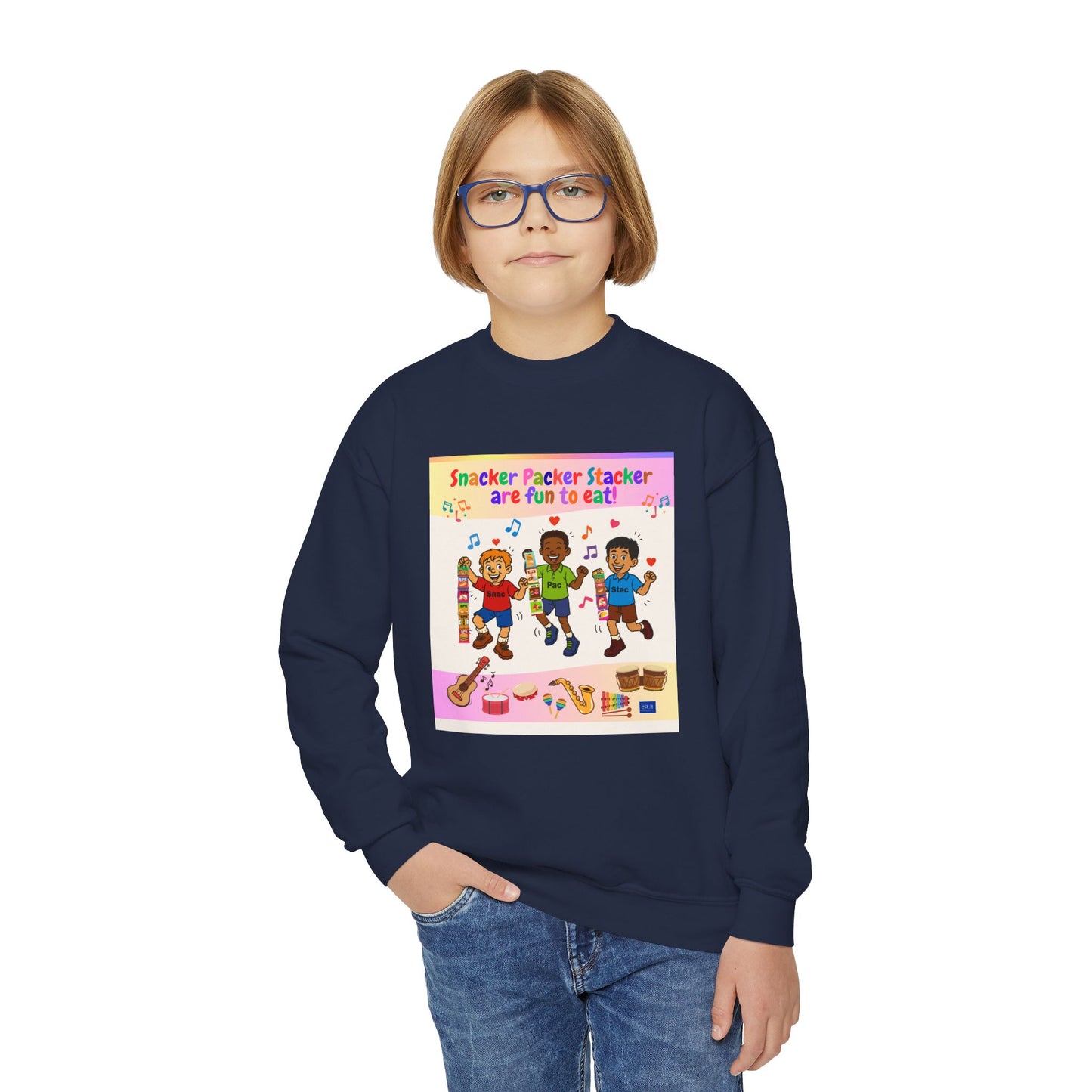 Youth Soccer Fun Crewneck Sweatshirt - Colorful Playful Design
