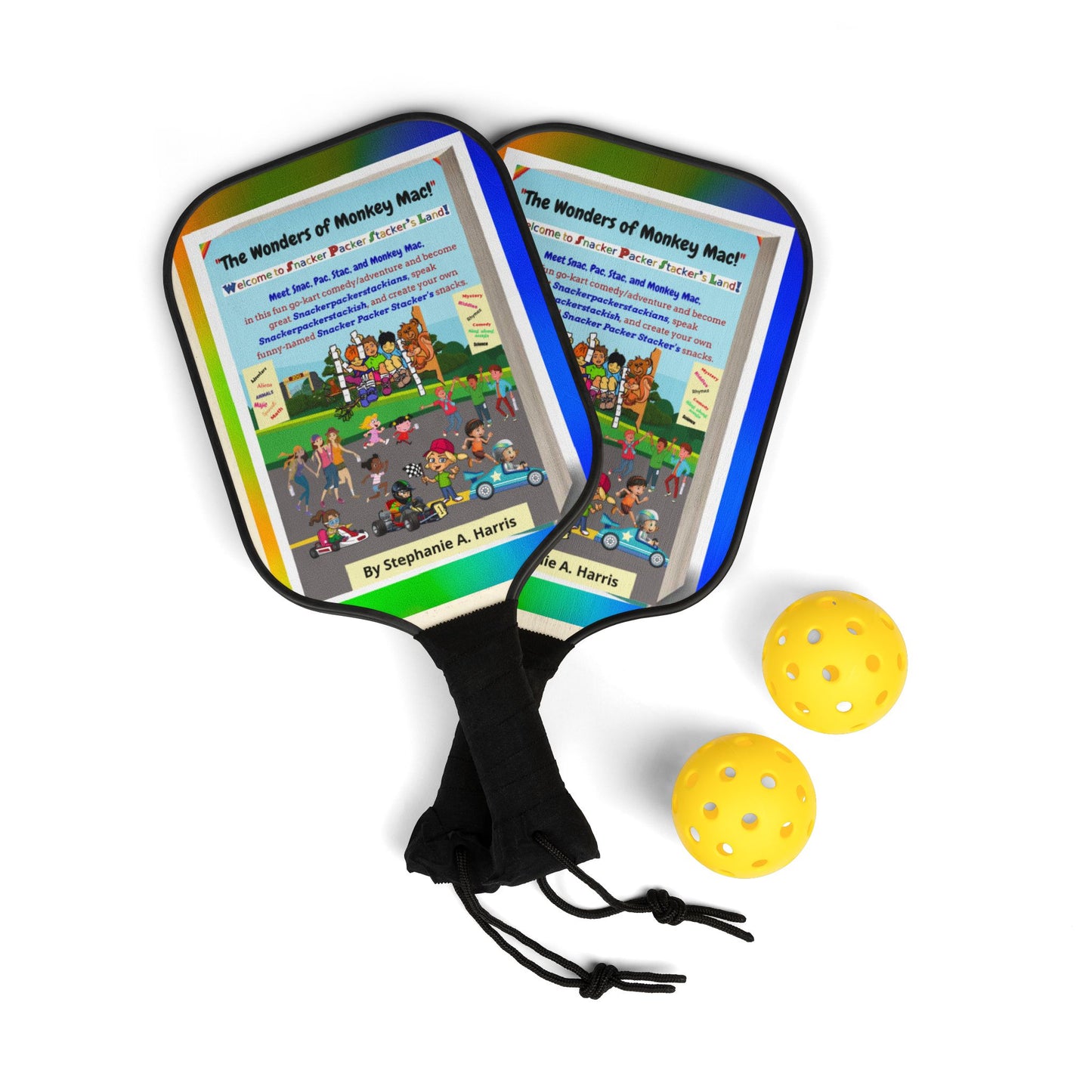 Pickleball Paddle Set with 'The Wonders of Monkey Mat' Design