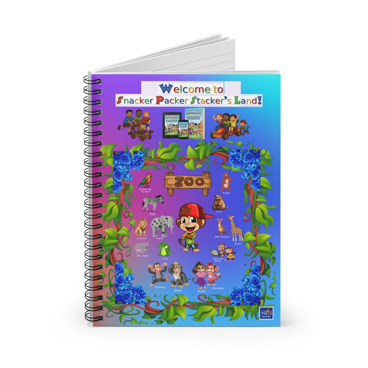 Spiral Notebook — "Welcome to Snacker Packer Stacker's Land" Colorful Kids Journal