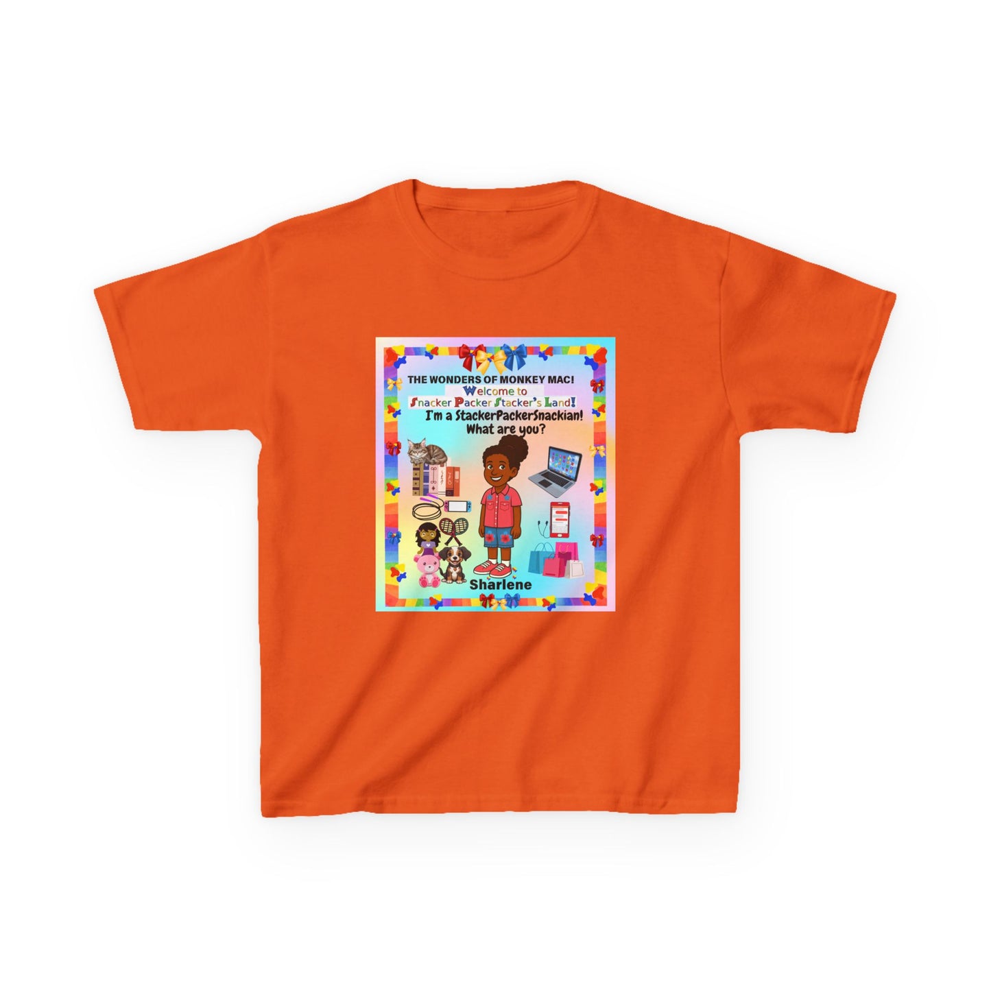 Youth Tee — "StackerPackerSnackman" Rainbow Travel & Adventure Kids T‑Shirt