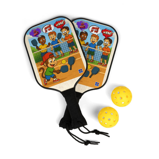Kids' Pickleball Paddle Set - Fun Cartoon Monkey Design with Balls