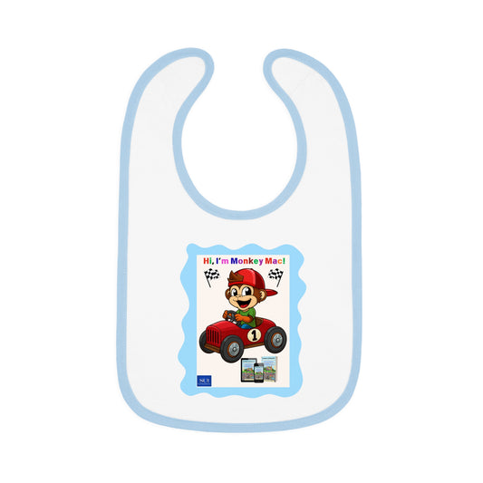 Fun Cartoon Baby Bib - 'Hi, I'm Monkey Mac!' Design