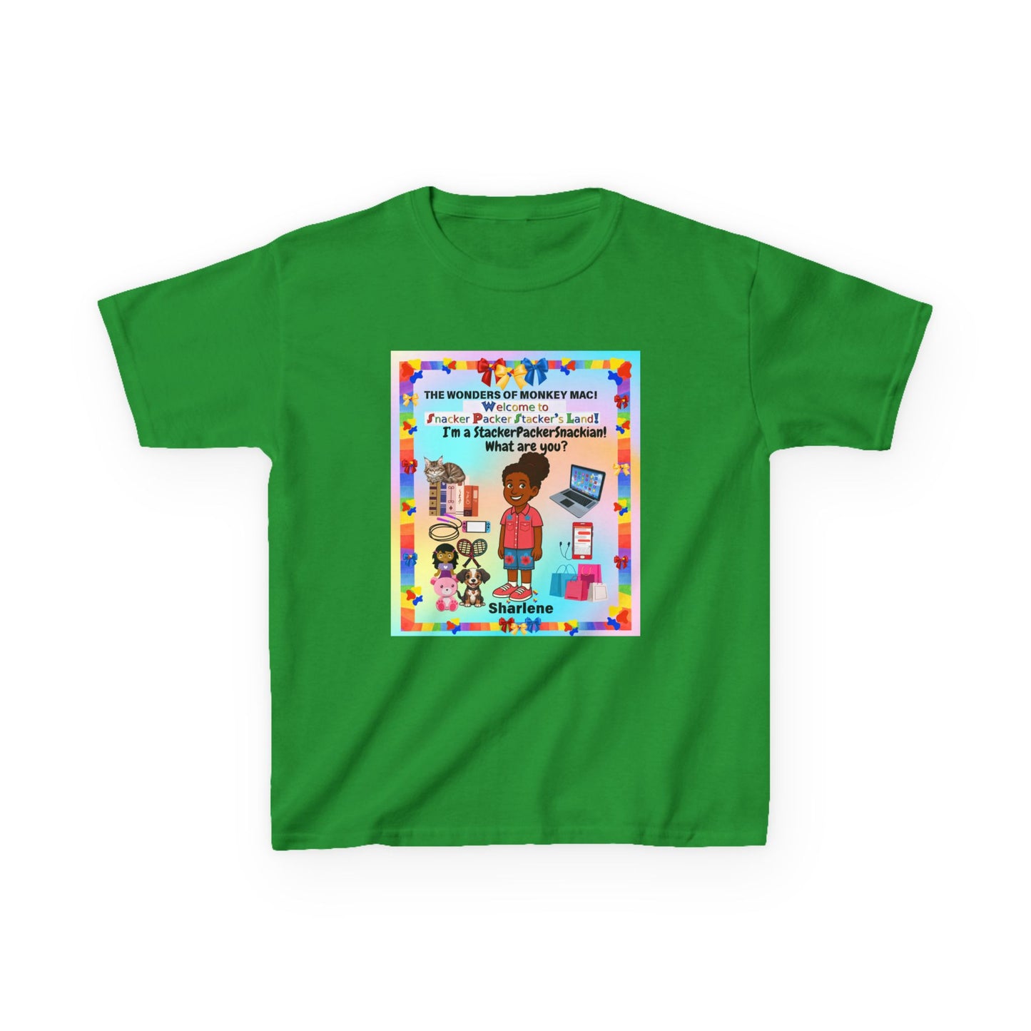 Youth Tee — "StackerPackerSnackman" Rainbow Travel & Adventure Kids T‑Shirt