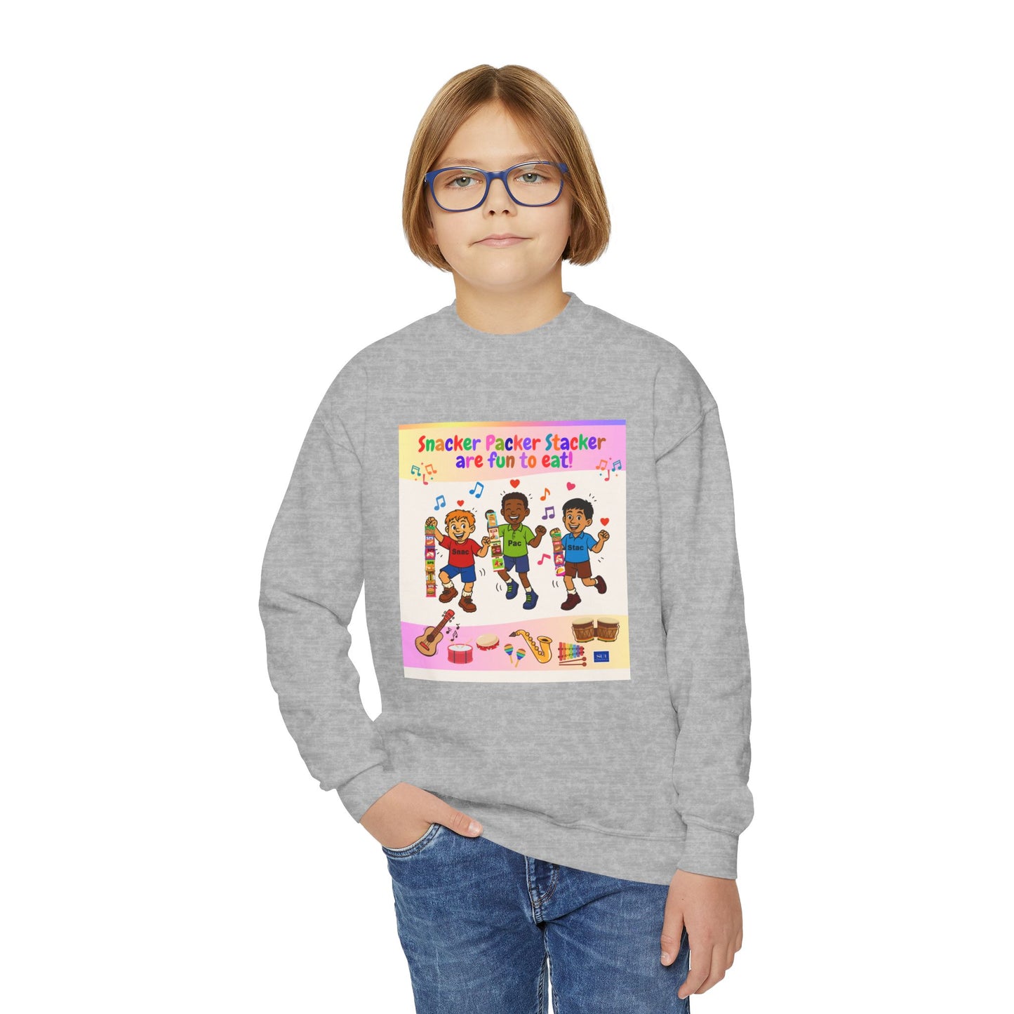 Youth Soccer Fun Crewneck Sweatshirt - Colorful Playful Design