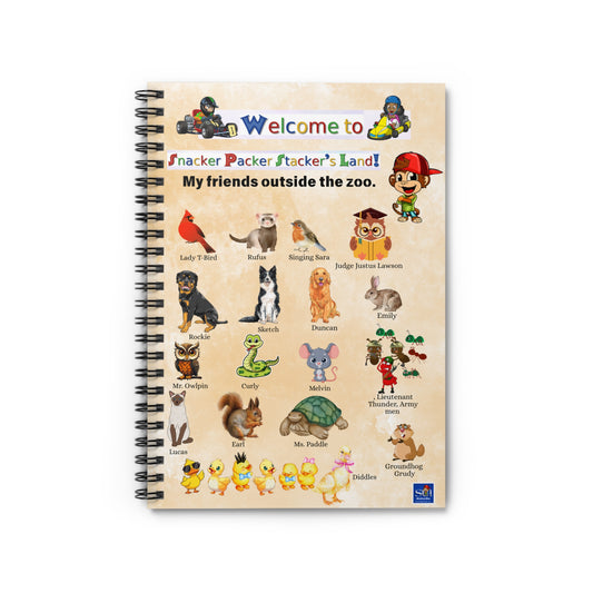 Welcome to Snacker Packer Stacker's Land Spiral Notebook — Kids Animal Character Ruled Journal