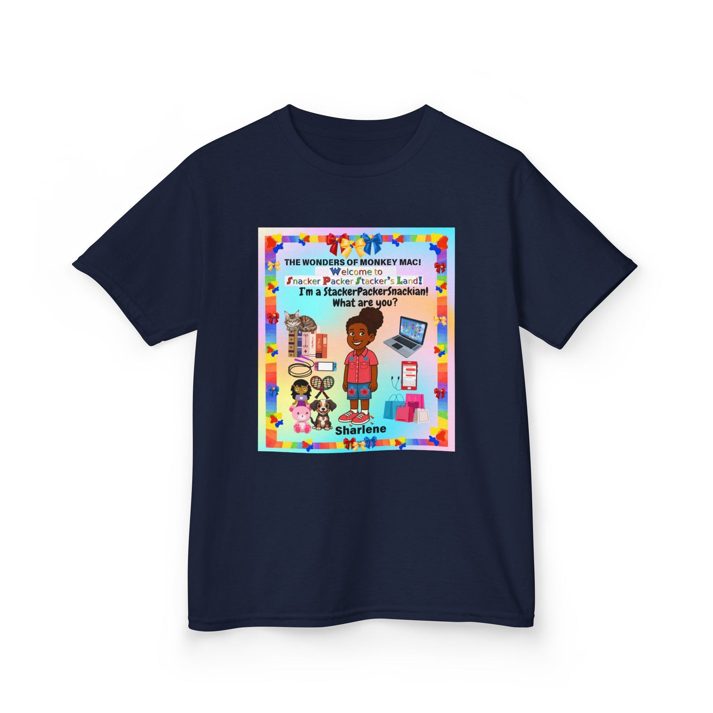 Youth Tee — "StackerPackerSnackman" Rainbow Travel & Adventure Kids T‑Shirt