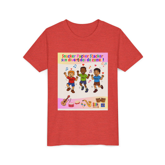 Youth Tee - (Spanish) – "Snacker Packer Stacker" Colorful Music & Dance Kids Shirt