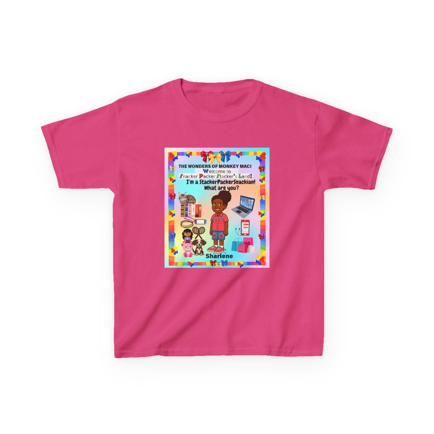 Youth Tee — "StackerPackerSnackman" Rainbow Travel & Adventure Kids T‑Shirt