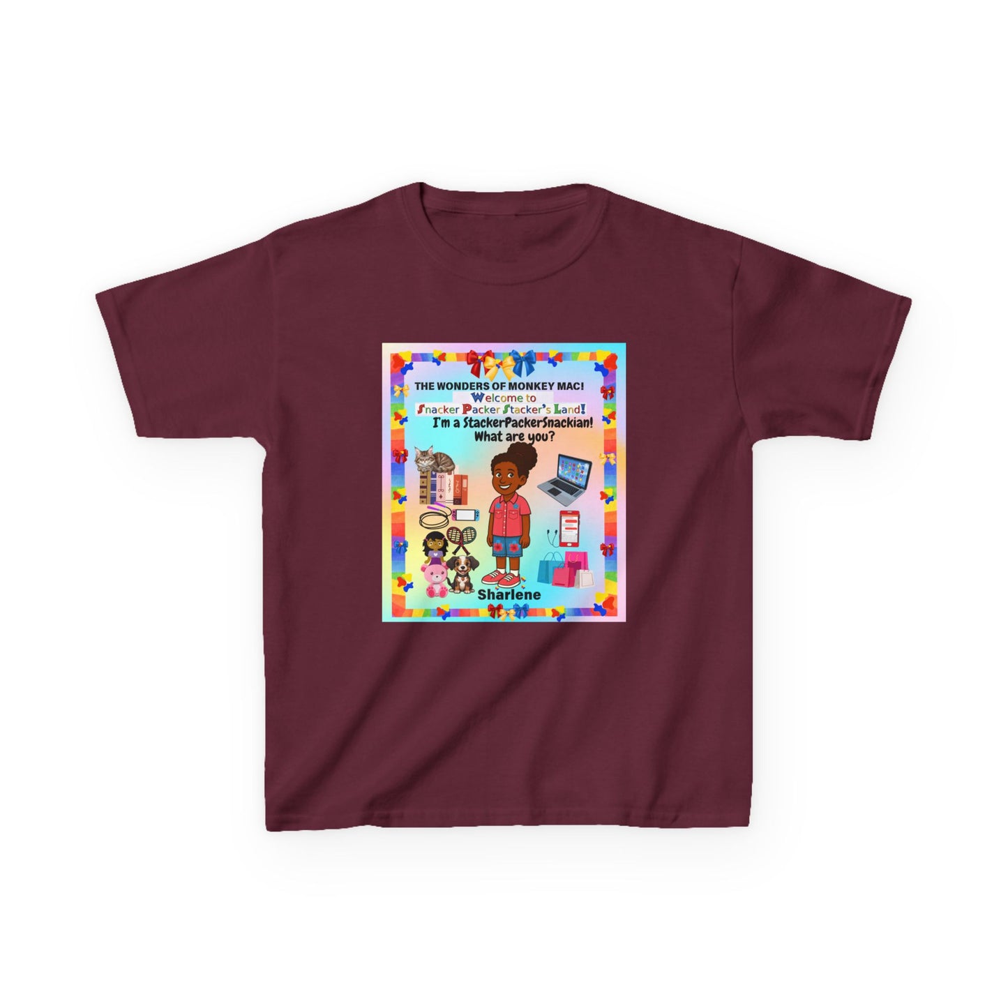 Youth Tee — "StackerPackerSnackman" Rainbow Travel & Adventure Kids T‑Shirt