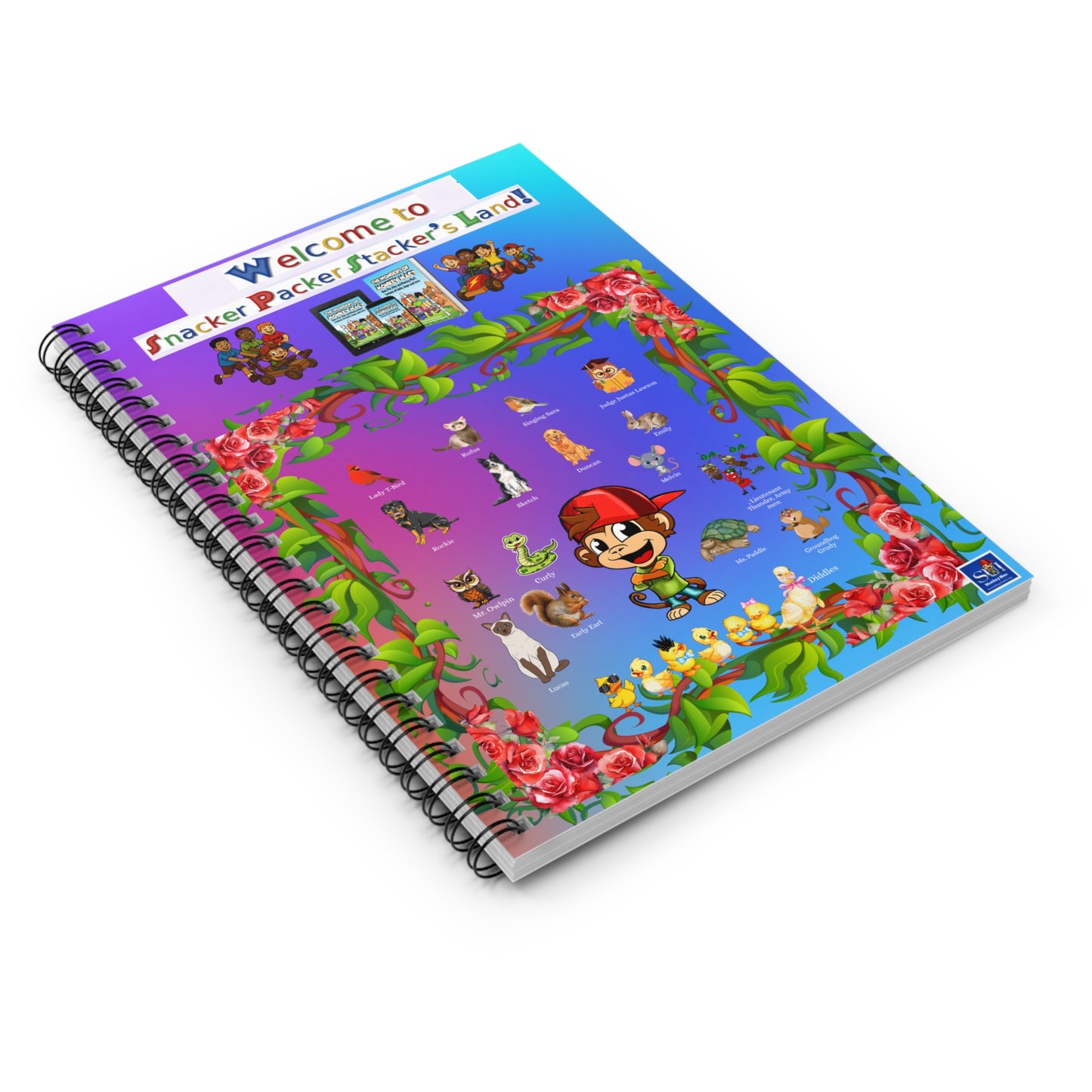 Welcome to Snacker Packer Stacker's Land Spiral Notebook — Cute Cartoon Character Ruled Journal