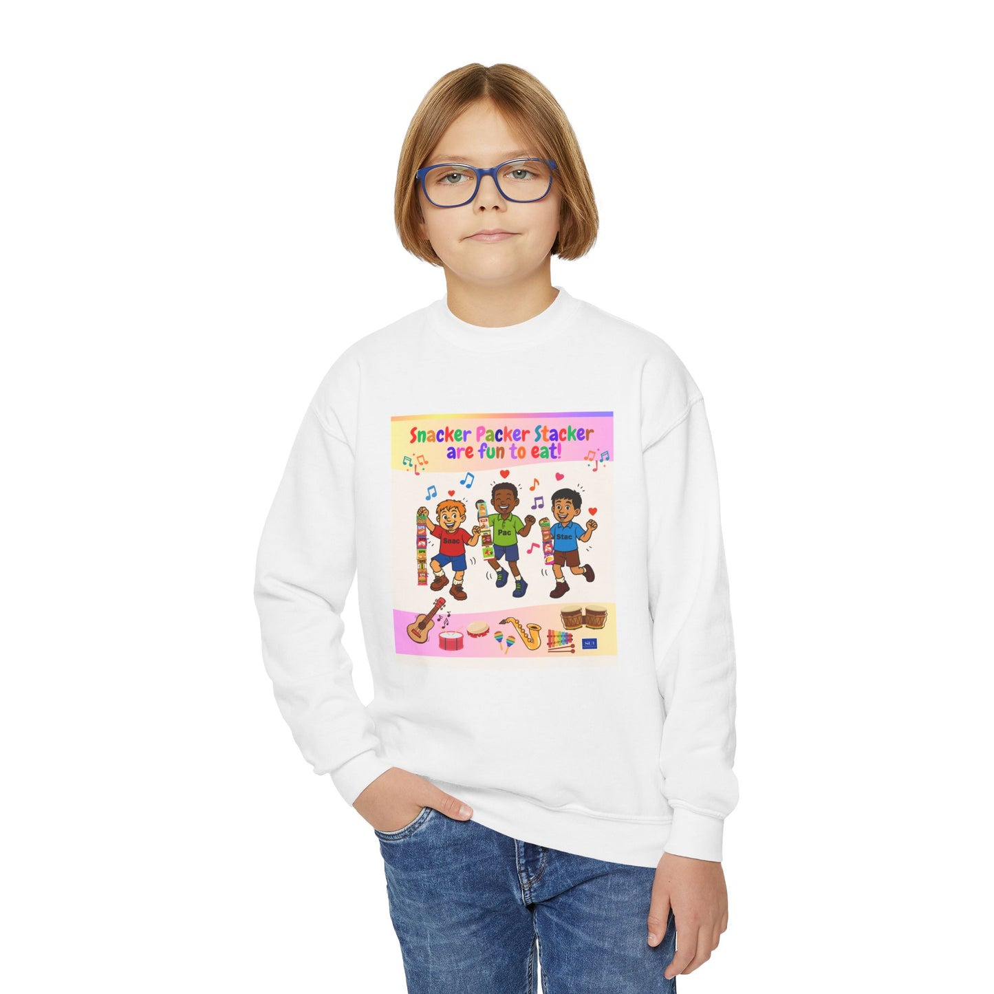 Youth Soccer Fun Crewneck Sweatshirt - Colorful Playful Design