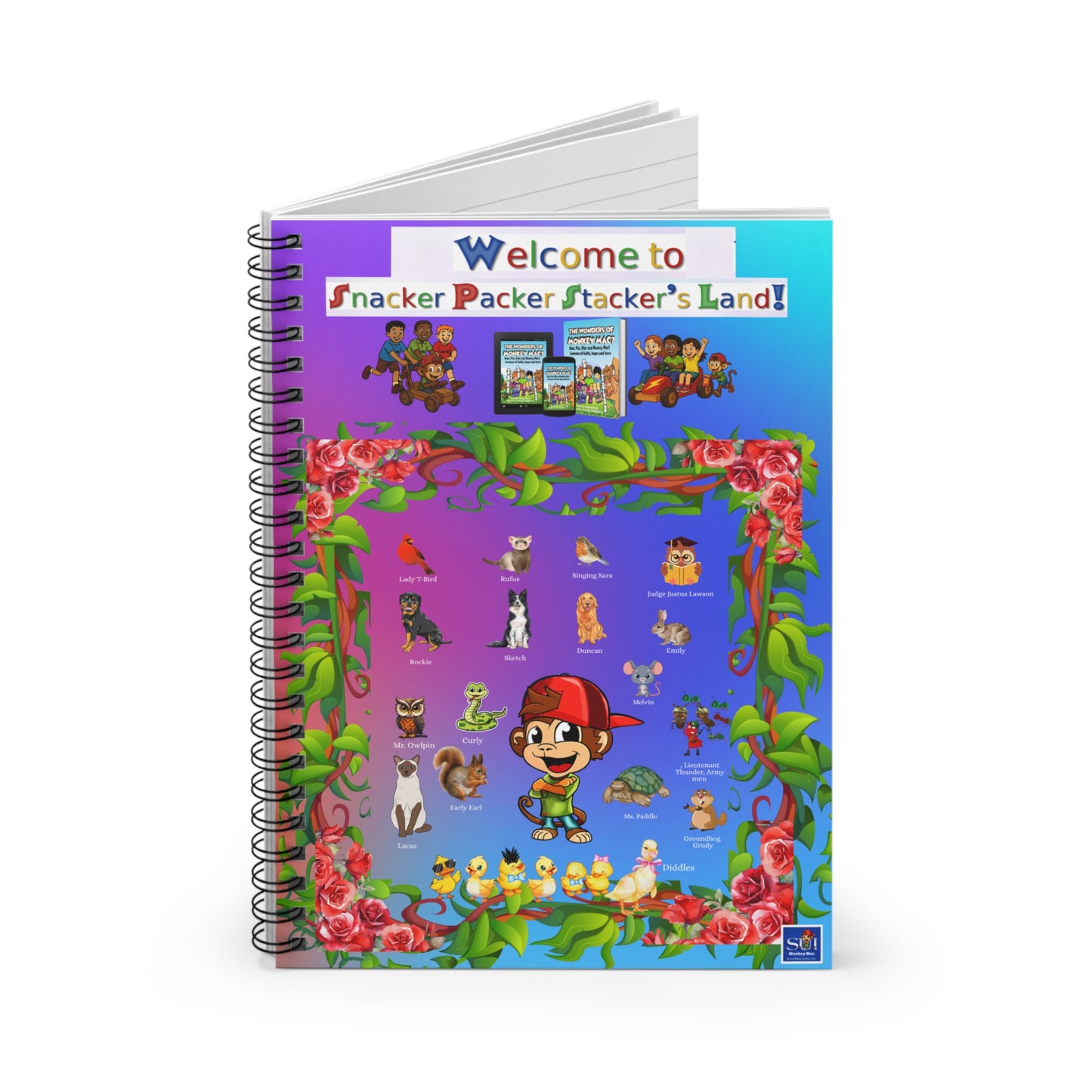 Welcome to Snacker Packer Stacker's Land Spiral Notebook — Cute Cartoon Character Ruled Journal