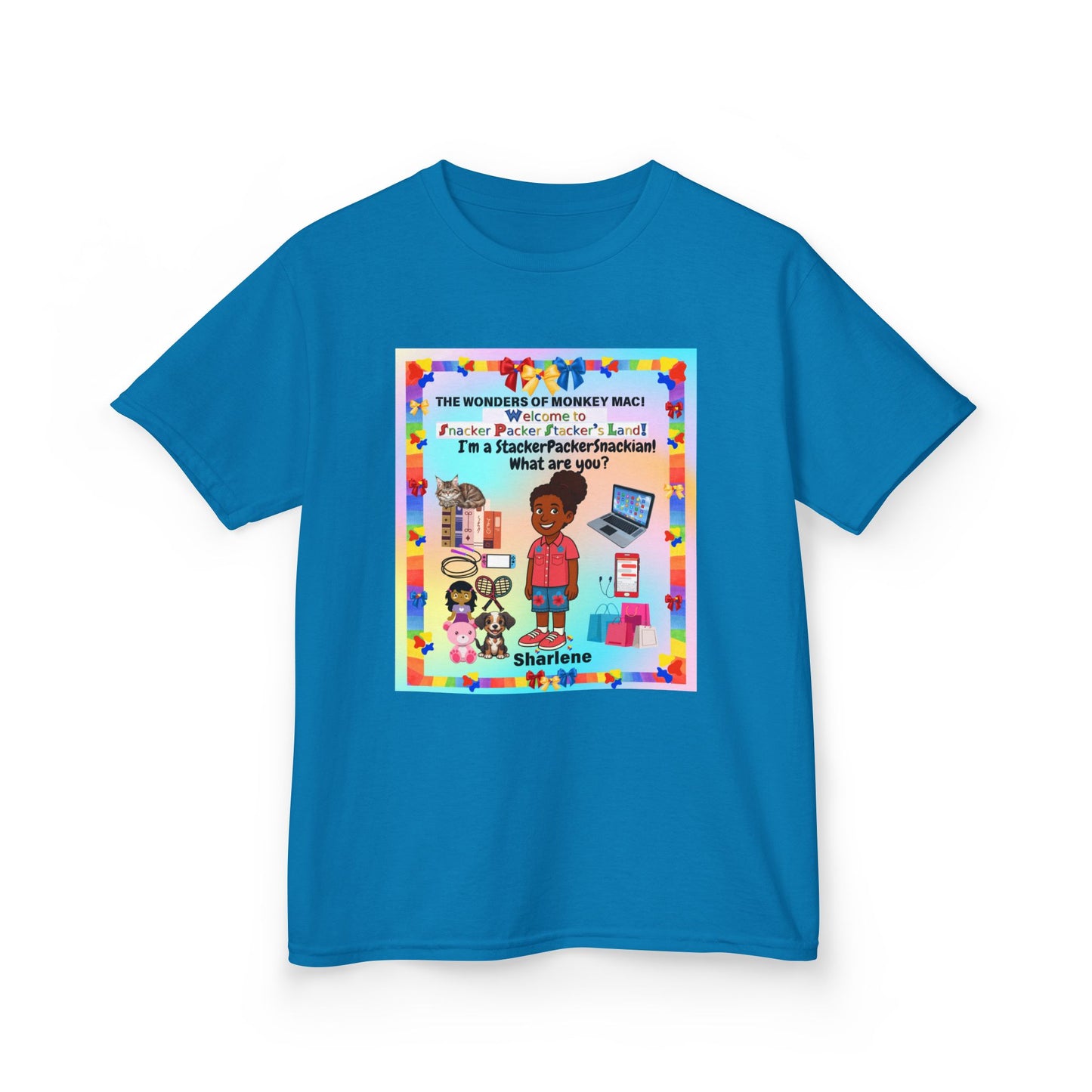 Youth Tee — "StackerPackerSnackman" Rainbow Travel & Adventure Kids T‑Shirt