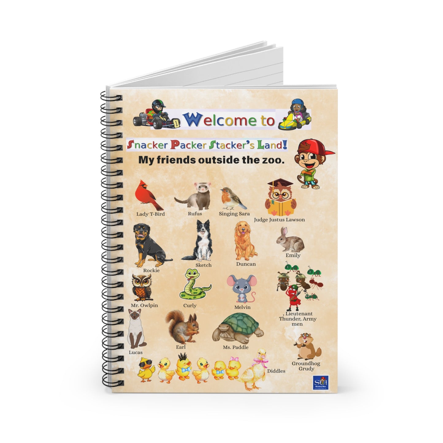 Welcome to Snacker Packer Stacker's Land Spiral Notebook — Kids Animal Character Ruled Journal