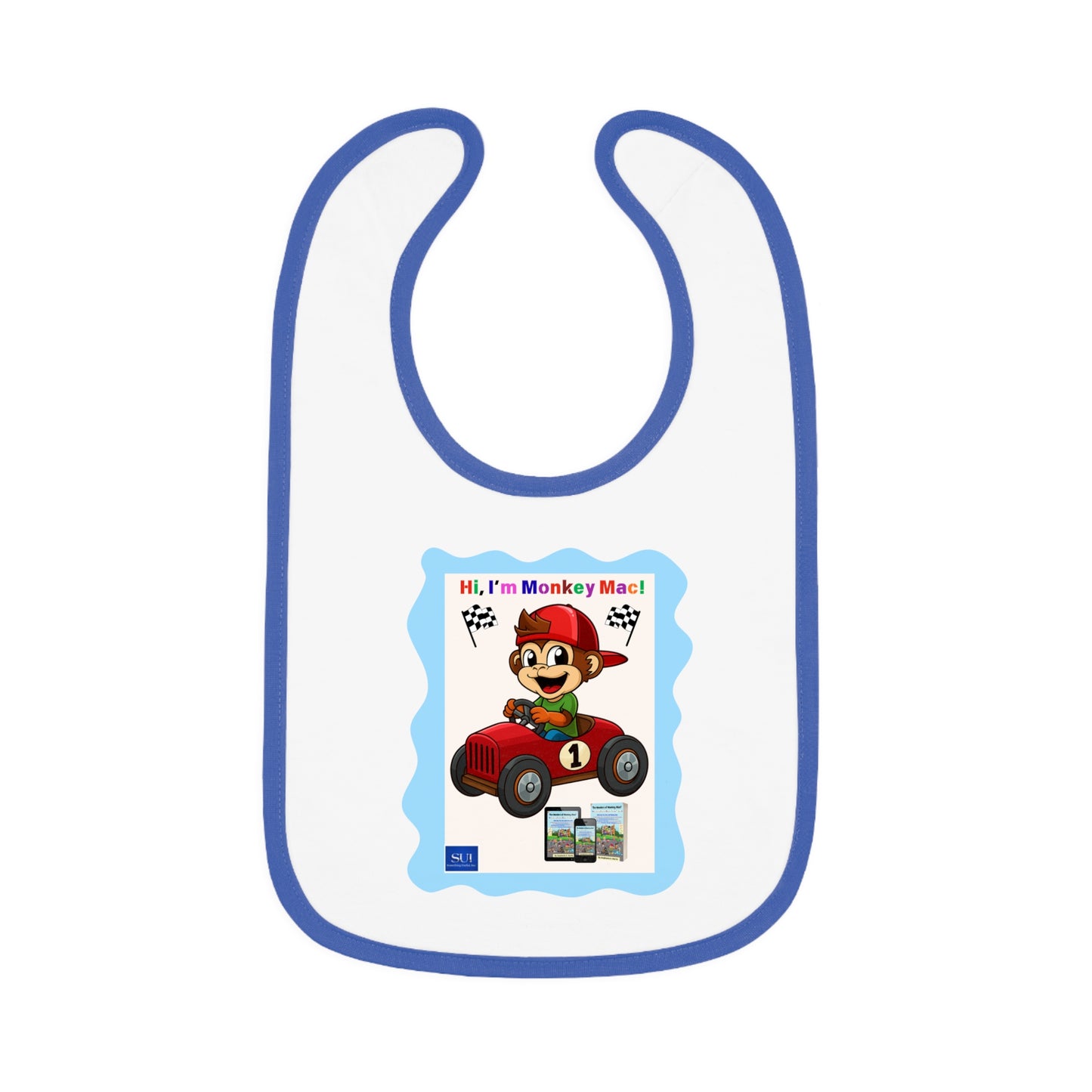 Fun Cartoon Baby Bib - 'Hi, I'm Monkey Mac!' Design